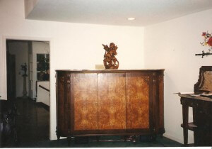Refinished 18th Century Cabinet. Custom Built Inside Entertainment Center.